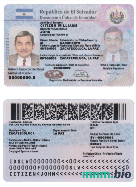 Szablon dowodu osobistego Salwadoru w PSD, w pełni edytowalny